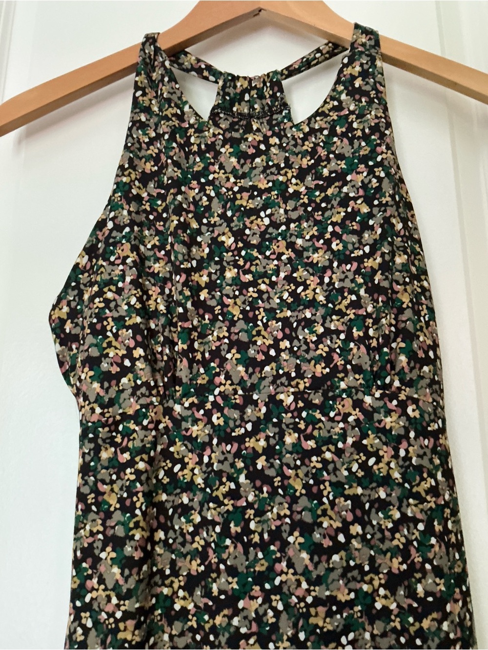 PRANA Black Floral Print Dress with Green Pink Tan and Cream Details XS